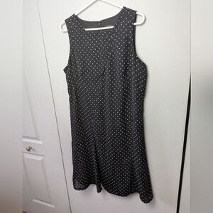 ANN TAYLOR Polka Dot Dress Women Size  14P Black White Back Zipper Sleeveless